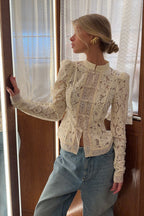 Soft-Style Stand-Collar Frog-Button Lace Cutout Cardigan