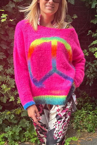 Love and Peace Strickpullover mit Regenbogenmuster, lockerer Pullover 
