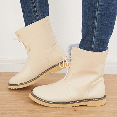 Warme, mit Baumwolle gefütterte Schneestiefeletten mit breiter Weite, flache Stiefeletten 