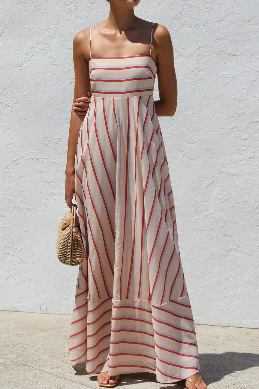 Striped High Waist Swing Cami Boho Dress