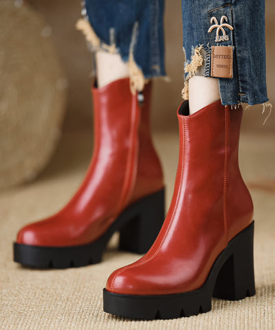 Rote handgemachte klobige Rindsleder-Spleißstiefel für Damen 