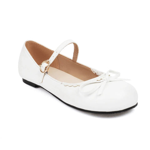- Primavera Otoño Rosa Blanco Mary Janes Zapatos Planos Mujer Punta Redonda Hebilla Correa Lolita Niñas Estudiantes Ballet Flats Talla Grande 43 44 45 
