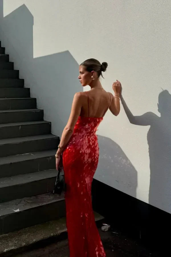 Vestido largo maxi sexy sin mangas con tirantes finos y espalda descubierta con lentejuelas para fiesta