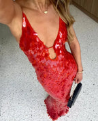 Vestido largo maxi sexy sin mangas con tirantes finos y espalda descubierta con lentejuelas para fiesta