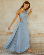 Elegantes vestidos de fiesta fruncidos hasta los tobillos, sin mangas y con un solo hombro