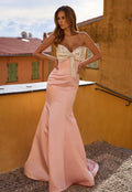 Luxury Sleeveless Bow Bodice Brush Train Prom Dress