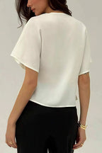 Irregular Button Open Front Short Sleeve Blouse