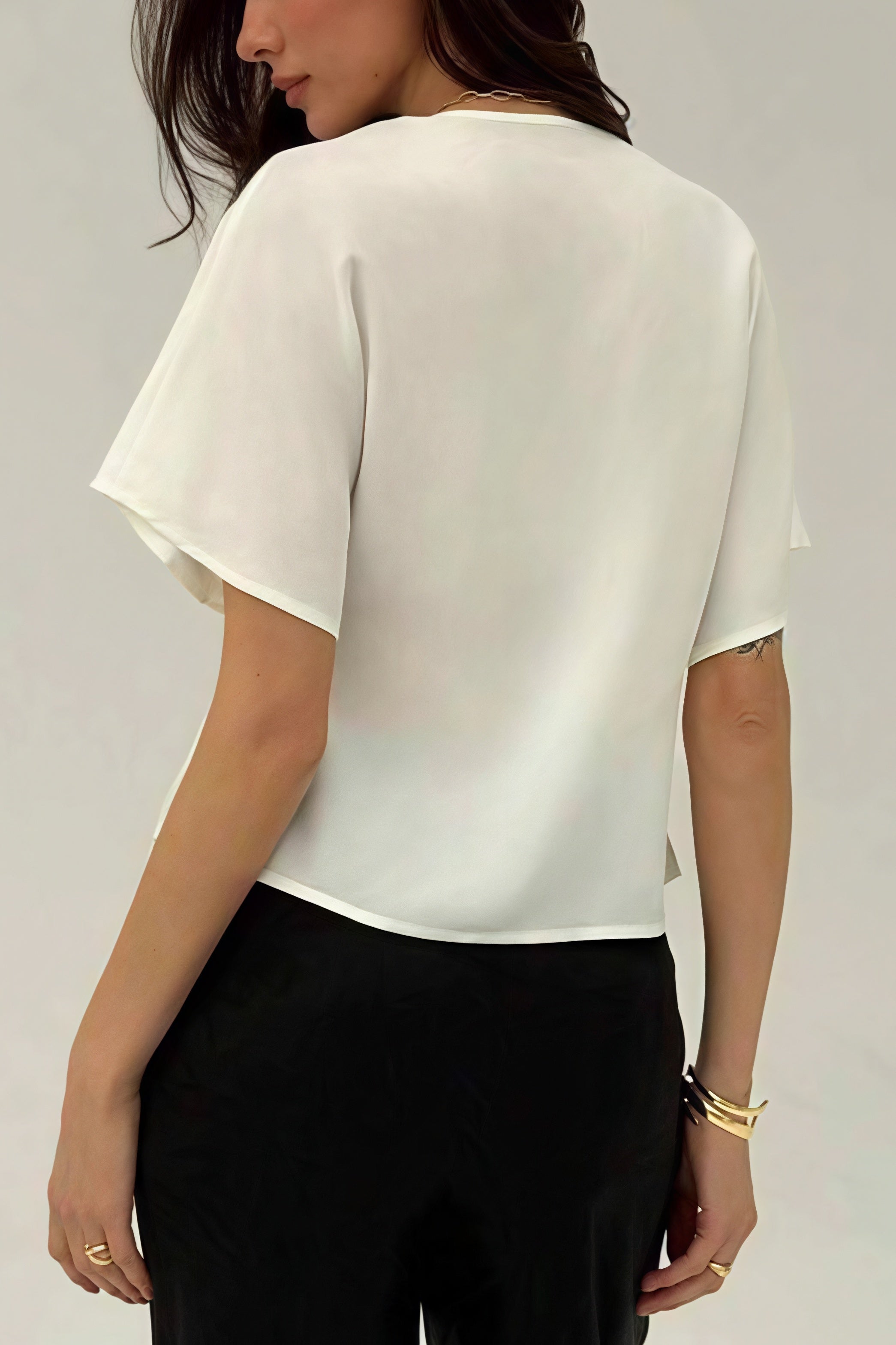 Irregular Button Open Front Short Sleeve Blouse