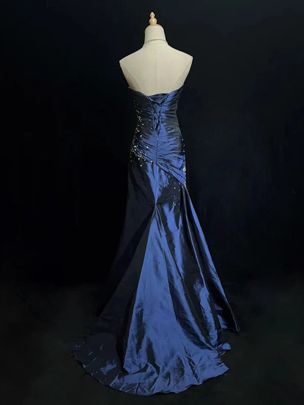 Vestidos de fiesta largos de satén con escote corazón y sirena sin mangas sexys para fiesta