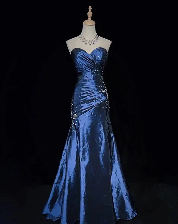 Vestidos de fiesta largos de satén con escote corazón y sirena sin mangas sexys para fiesta