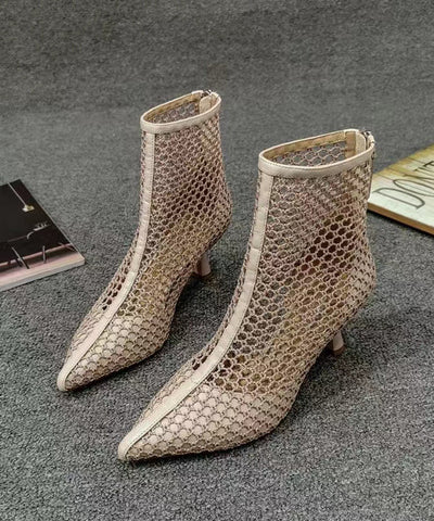 Elegante Stiletto-Stiefel aus schwarzem atmungsaktivem Mesh mit spitzer Zehenpartie 