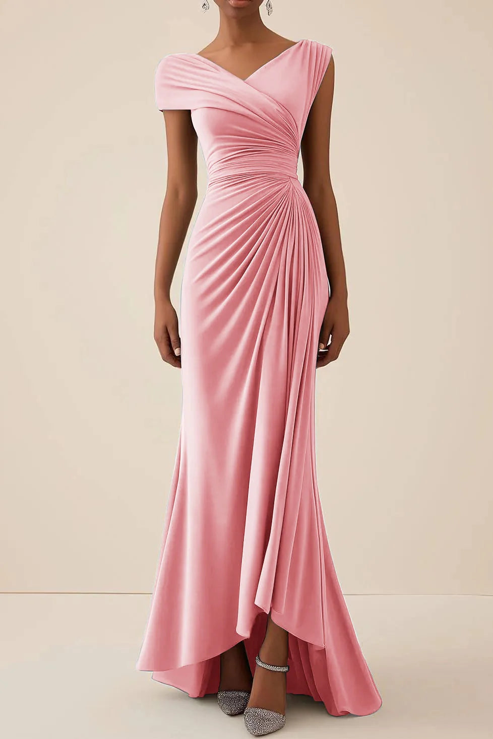 Elegant Party Dress Blue Ruched V Neck Maxi Dress Prom Dresses