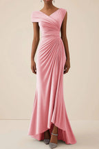 Elegant Party Dress Blue Ruched V Neck Maxi Dress Prom Dresses