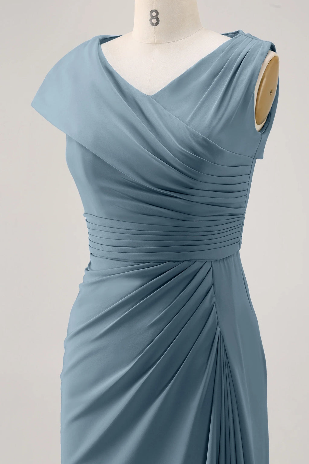 Elegant Party Dress Blue Ruched V Neck Maxi Dress Prom Dresses