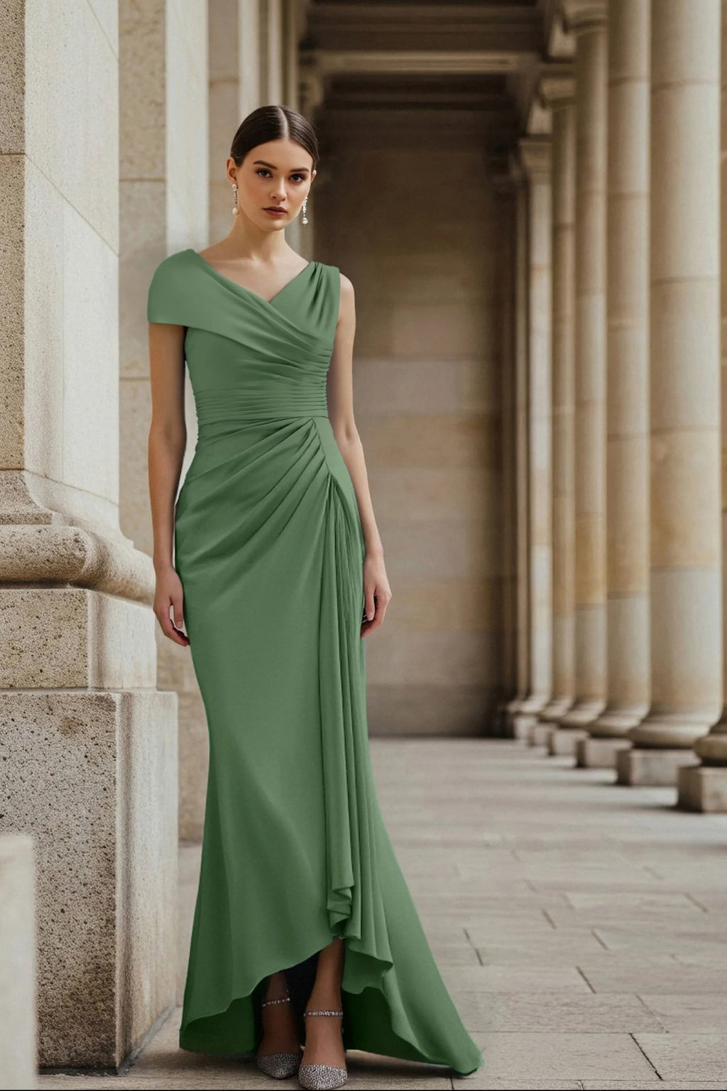 Elegant Party Dress Blue Ruched V Neck Maxi Dress Prom Dresses