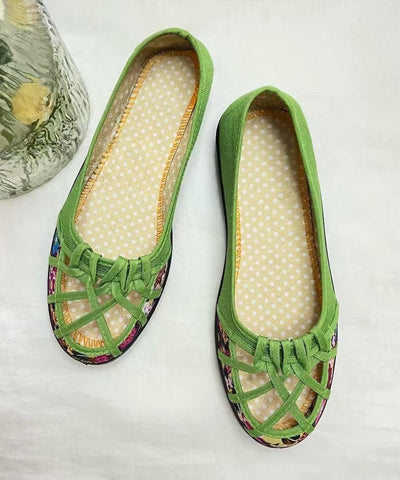 Frauen Grün Bequeme Spleißen Flache Schuhe Aushöhlen 