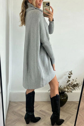 Suéter holgado midi de cuello alto con dobladillo alto y bajo, perfecto para paseos invernales 