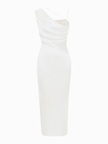 Vestido midi irregular sin mangas con un solo hombro y cordones 