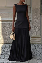 Elegant Solid Color Sleeveless Pleated Maxi Dress Prom Dresses