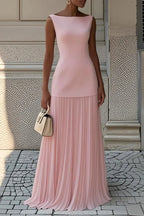 Elegant Solid Color Sleeveless Pleated Maxi Dress Prom Dresses