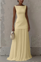 Elegant Solid Color Sleeveless Pleated Maxi Dress Prom Dresses
