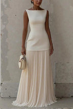 Elegant Solid Color Sleeveless Pleated Maxi Dress Prom Dresses