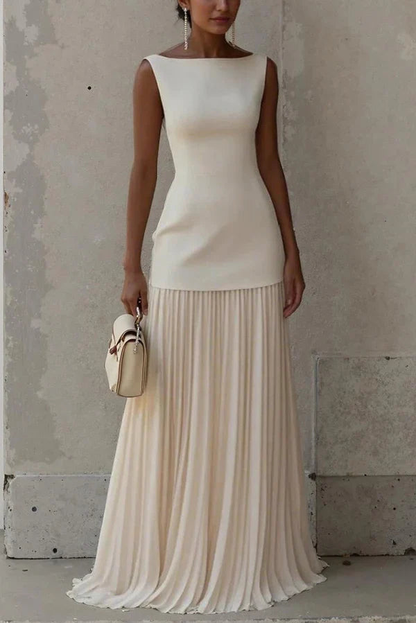 Elegant Solid Color Sleeveless Pleated Maxi Dress Prom Dresses