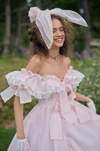 Romantic Off the Shoulder Short Sleeve Bowknot Prom Dresses