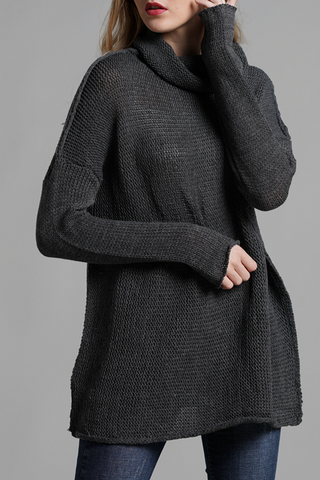 Casual Solid Split Joint Turtleneck Tops Sweater