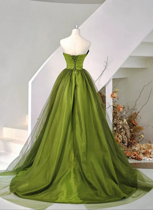 A-Line Princess Ballgown Satin and Tulle Sweetheart Long Party Dress Prom Dress