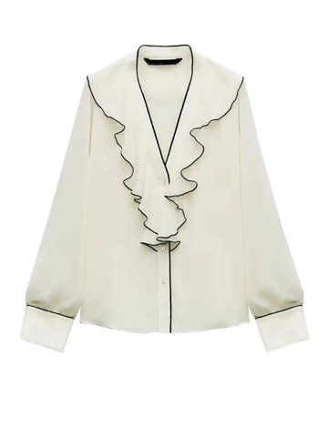 Ruffle Jacquard Print Blouse
