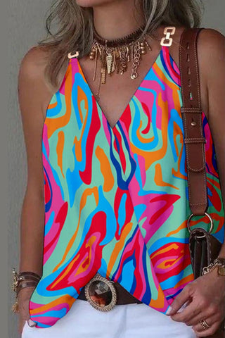 Tops casuales con cuello en V y patchwork con estampado