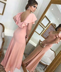 Soft Gorgeous Sheath V-Neck Ruffled Sleeves Split  Long Prom Dresses Evenign Dress