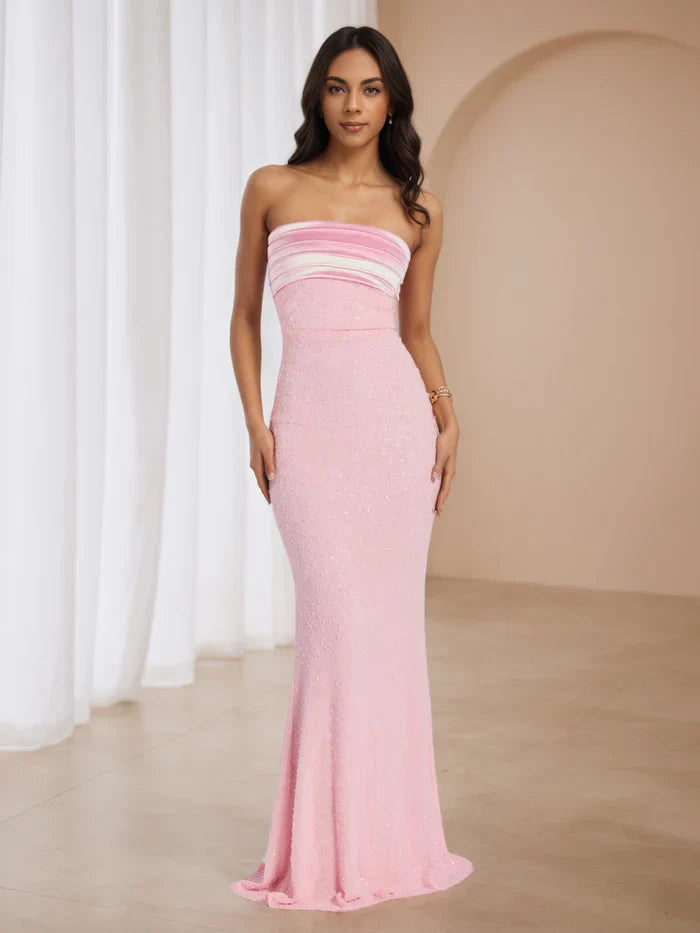 Elegant Strapless Candy Pleats Sweep Train Wedding Guest Dress Prom Dress