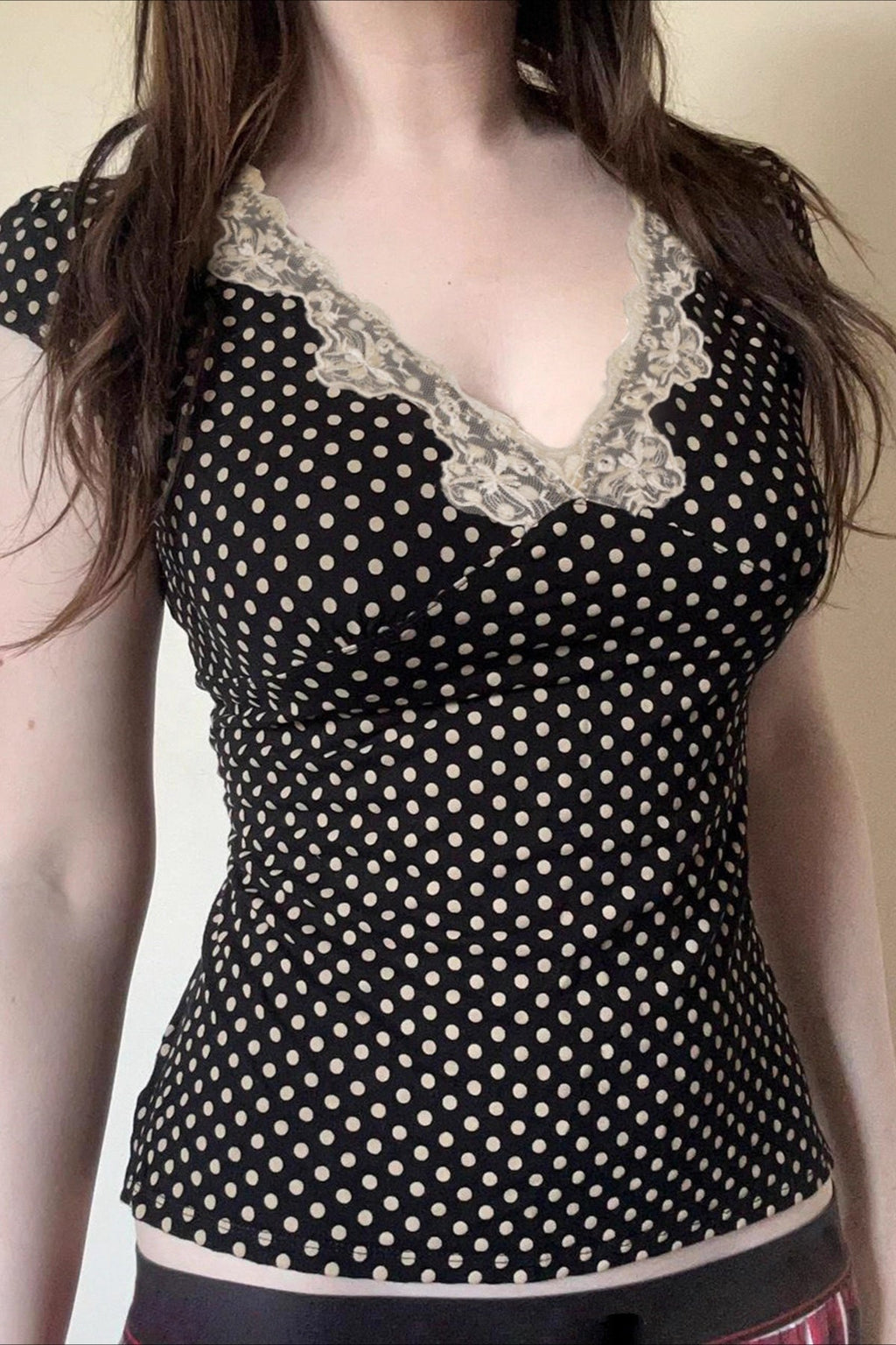 Deep V Neck Polka Dot Lace Blouse