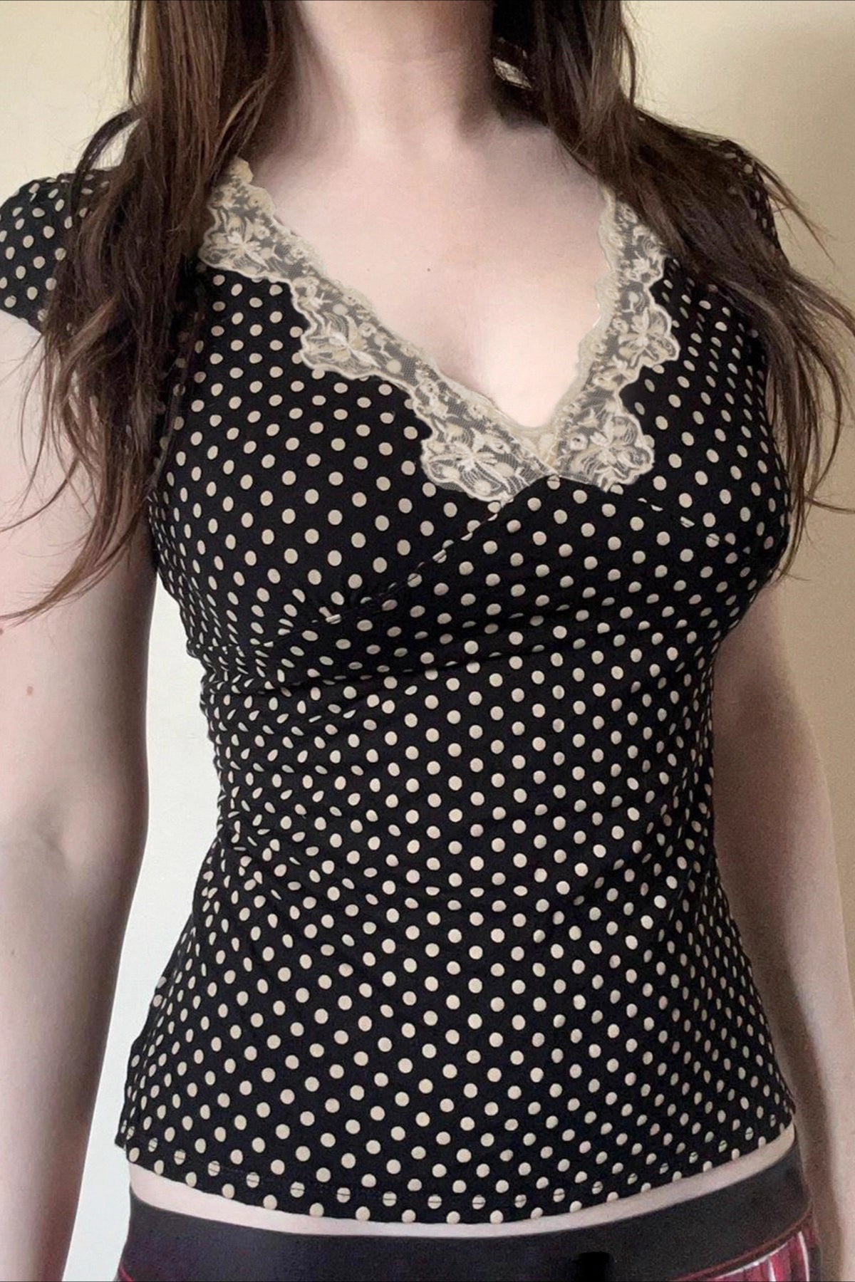 Deep V Neck Polka Dot Lace Blouse