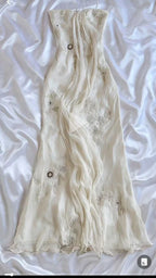 Pretty Sheath Halter Sleeveless Ivory Chiffon Hand-sewn flowers Prom Dresses Long Evening Dress