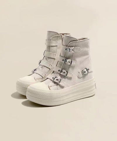 Botas casuales de lona con plataforma para mujer, color rosa 