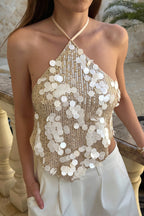 Sexy Shiny Sequins Cross Halter Top