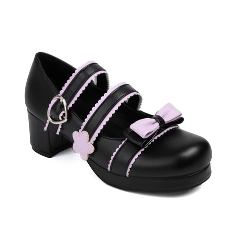- Zapatos Mary Jane estilo Harajuku japonés de primavera, bonitos, estilo Lolita, para chicas, con punta redonda, colores combinados, para cosplay, con lazo, Kawaii Chic. 