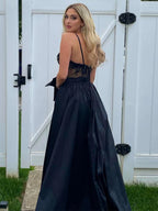 Sexy  Lace V-neck Spaghetti Strap Side Slit  Backless Long Prom Party Dress