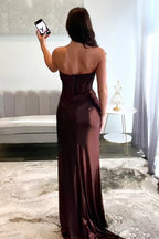 Chic Mermaid Strapless Long  Metallic Prom Dress with Leg Slit