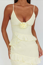 Flowy Solid Ruffle Slim Cami Maxi Dress