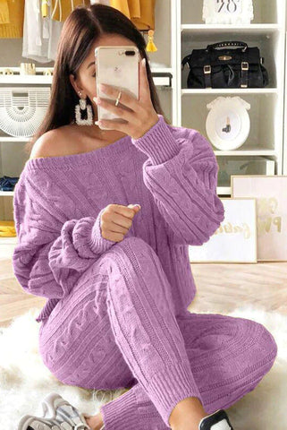 Set aus Zopfmusterpullover und Slim-Fit-Hose mit hohem Tragekomfort 