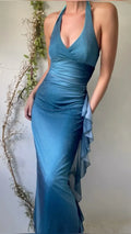 Sexy Partykleider Neckholder V-Ausschnitt Rüschen Chiffon Ballkleid