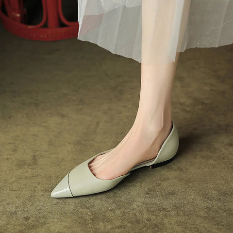 French versatile pointed Mary Jane shoes women's flat bottomed flat heels shallow cut patchwork mesh red single shoes