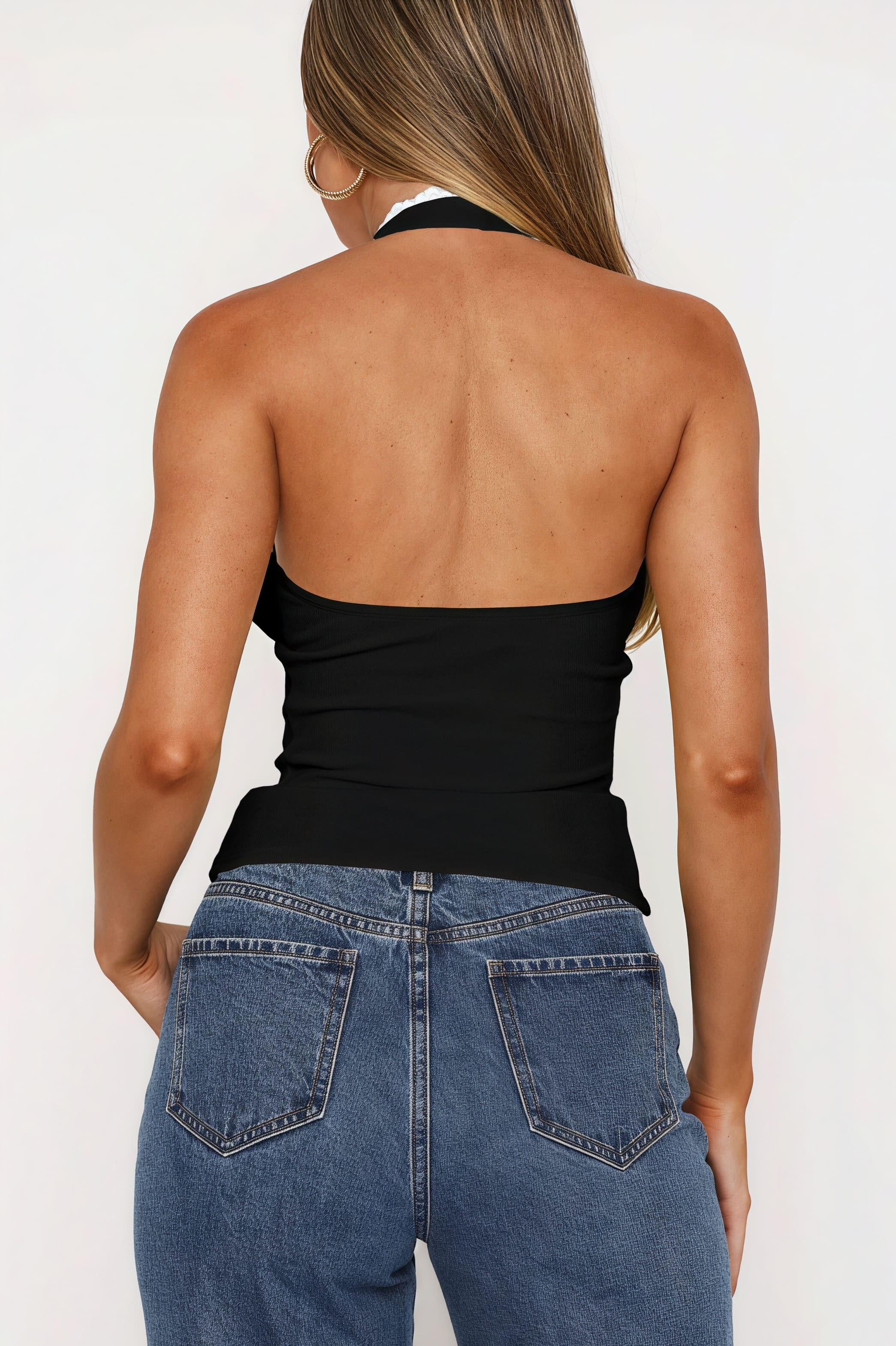 Short Backless Bow Tie Halter Top