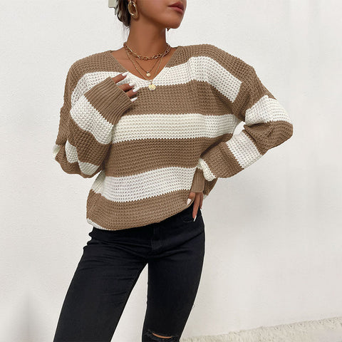 Gestreifter Pullover für Herbst und Winter: Dünnes, langärmliges Freizeitoberteil für Damen 