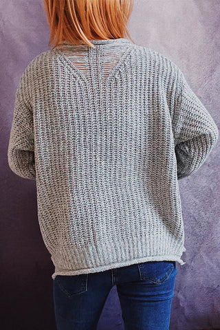 Cárdigan informal de cuello redondo con rotos y lisos (3 colores) 