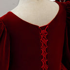 Vestido de niña de las flores para comunión, elegante vestido de princesa de manga larga con lazo de terciopelo rojo 